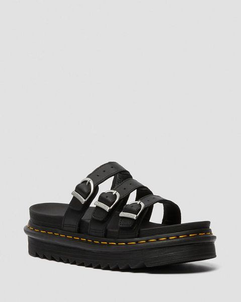 Dr Martens Blaire Leather Women Slide Sandals Black | USA-753041