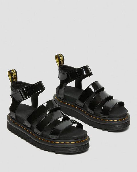 Dr Martens Blaire Patent Leather Women Strap Sandals Black | USA-469127