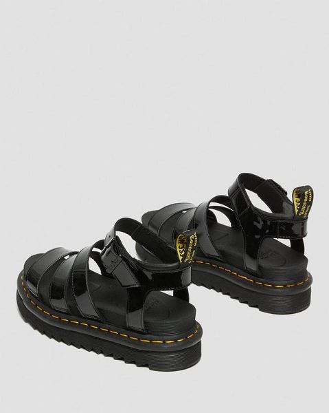 Dr Martens Blaire Patent Leather Women Strap Sandals Black | USA-469127