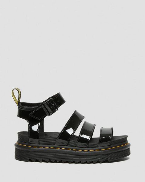 Dr Martens Blaire Patent Leather Women Strap Sandals Black | USA-469127