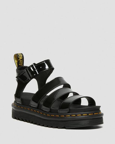 Dr Martens Blaire Patent Leather Women Strap Sandals Black | USA-469127