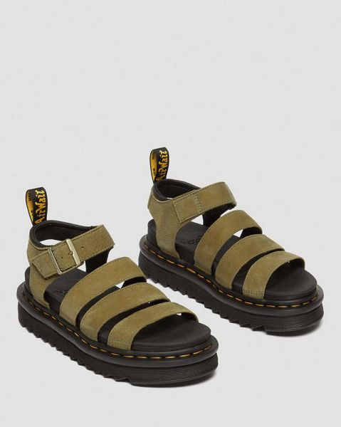 Dr Martens Blaire Tumbled Nubuck Leather Women Sandals Olive | USA-725930