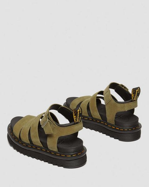 Dr Martens Blaire Tumbled Nubuck Leather Women Sandals Olive | USA-725930