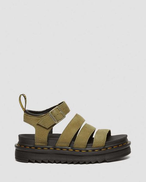 Dr Martens Blaire Tumbled Nubuck Leather Women Sandals Olive | USA-725930