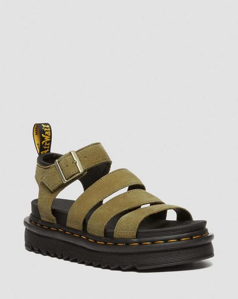 Dr Martens Blaire Tumbled Nubuck Leather Women Sandals Olive | USA-725930