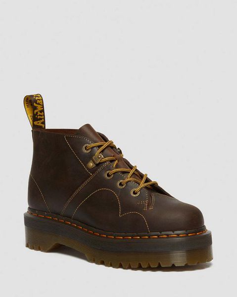 Dr Martens Church Arc Crazy Horse Platform Women Monkey Boots Dark Brown | USA-324891