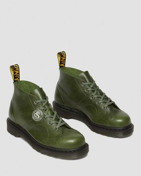 Dr Martens Church Buckingham Leather Women Monkey Boots Green / Black | USA-160578