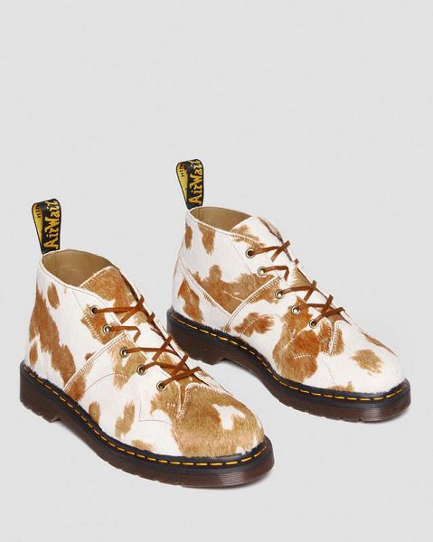 Dr Martens Church Hair-On Cow Print Men Monkey Boots White / Brown | USA-410927