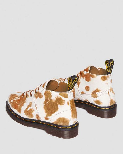 Dr Martens Church Hair-On Cow Print Men Monkey Boots White / Brown | USA-410927