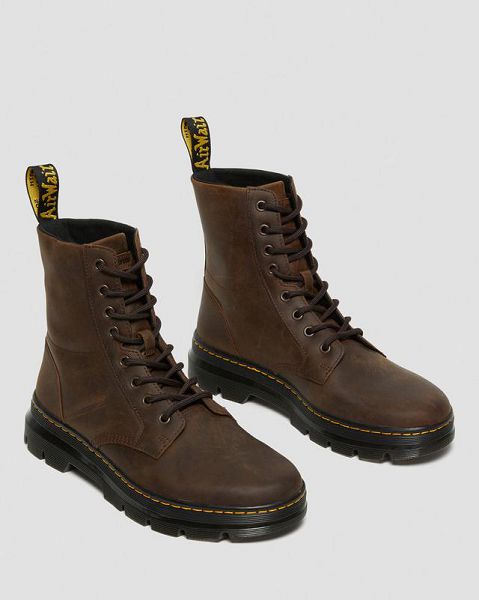 Dr Martens Combs Crazy Horse Leather Men Casual Boots Brown | USA-467523