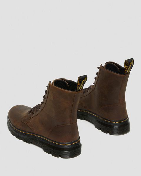 Dr Martens Combs Crazy Horse Leather Men Casual Boots Brown | USA-467523