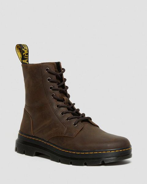 Dr Martens Combs Crazy Horse Leather Women Casual Boots Brown | USA-904172