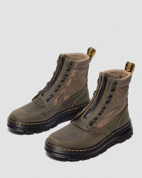 Dr Martens Combs Jungle Zip Men Casual Boots Khaki / Olive | USA-158692