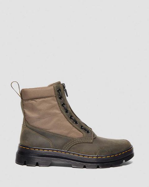 Dr Martens Combs Jungle Zip Men Casual Boots Khaki / Olive | USA-158692