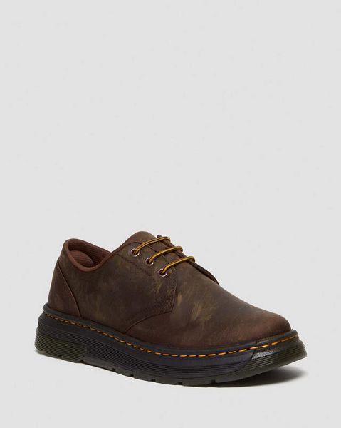 Dr Martens Crewson Lo Crazy Horse Leather Men Casual Shoes Dark Brown | USA-708423