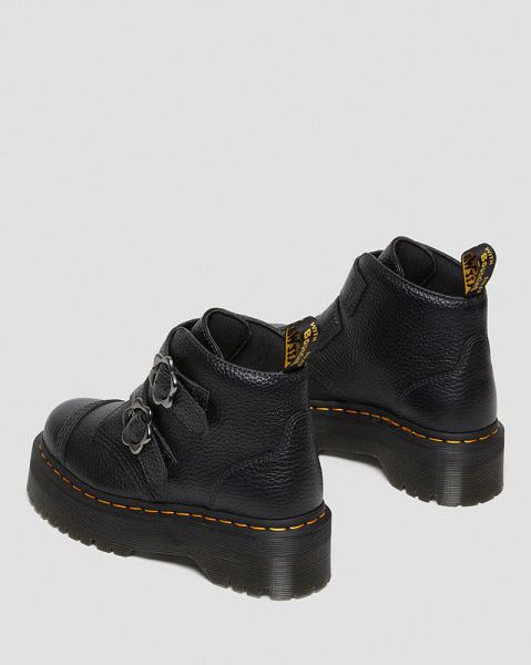 Dr Martens Devon Flower Buckle Leather Women Platform Boots Black | USA-875962