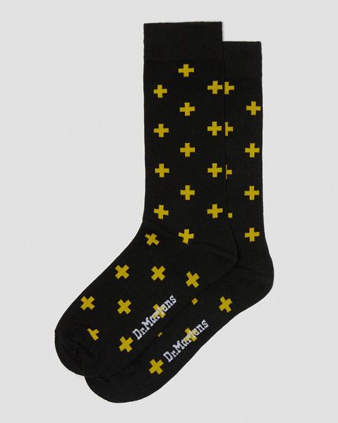 Dr Martens Docs Cross Logo Organic Cotton Blend Accessories Socks Black / Yellow | USA-630147