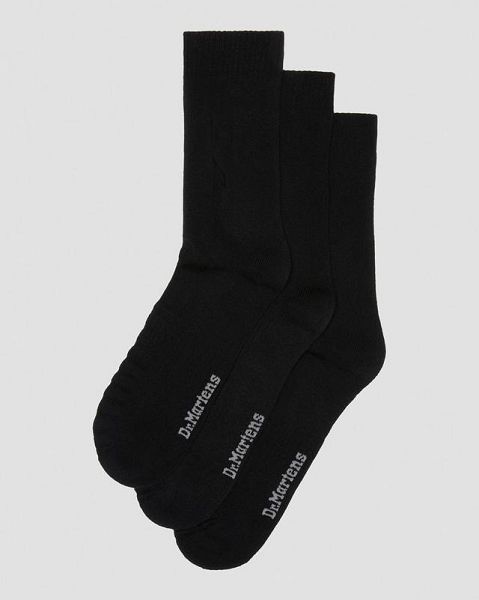 Dr Martens Double Doc Organic Cotton Blend 3-Pack Accessories Socks Black | USA-358427