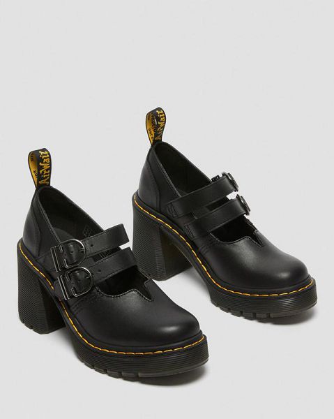 Dr Martens Eviee Sendal Leather Heeled Women Mary Jane Shoes Black | USA-263910