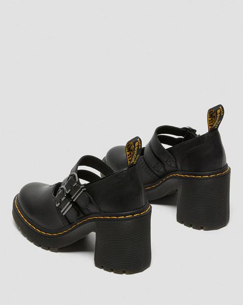 Dr Martens Eviee Sendal Leather Heeled Women Mary Jane Shoes Black | USA-263910