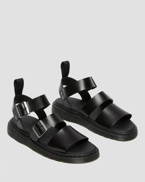 Dr Martens Gryphon Brando Leather Women Gladiator Sandals Black | USA-569381