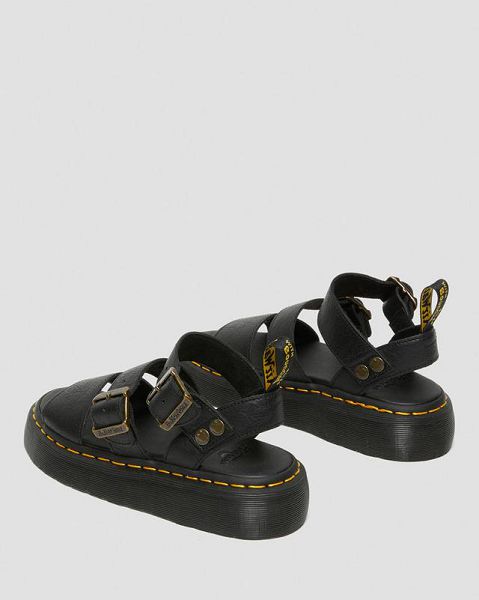 Dr Martens Gryphon Pisa Leather Women Platform Sandals Black | USA-841309