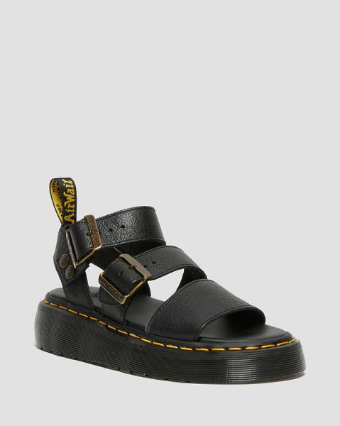 Dr Martens Gryphon Pisa Leather Women Platform Sandals Black | USA-841309