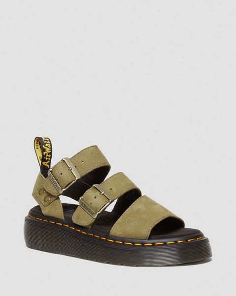 Dr Martens Gryphon Tumbled Nubuck Leather Men Platform Sandals Olive | USA-96754