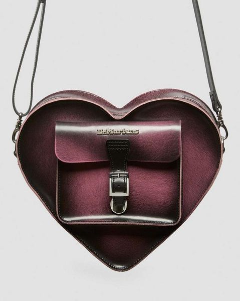 Dr Martens Heart Shaped Distressed Leather Women Backpack Black / Pink | USA-461079