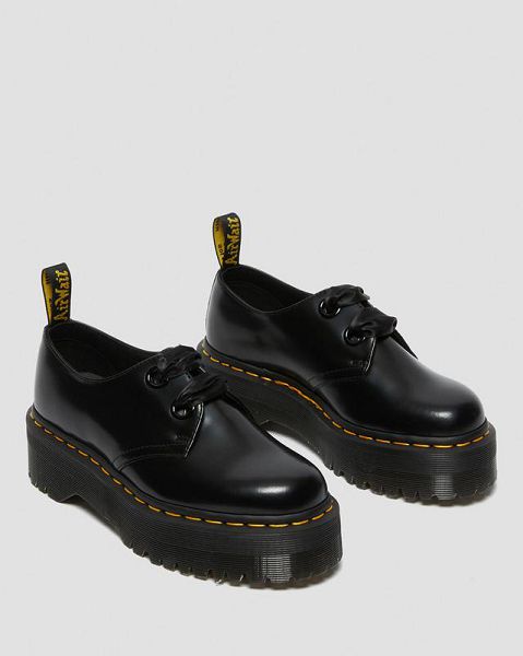 Dr Martens Holly Leather Women Platform Shoes Black | USA-380961