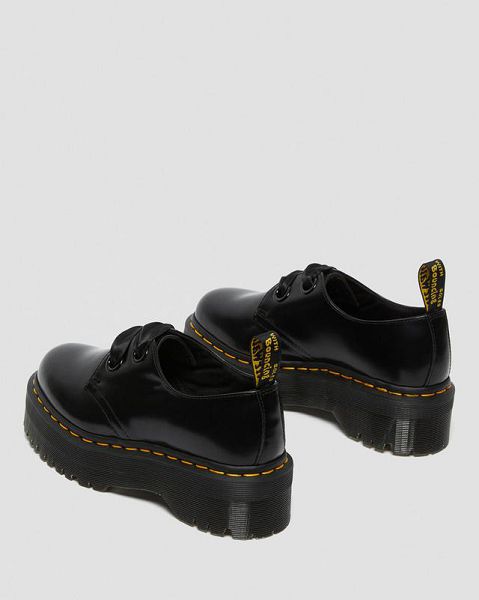 Dr Martens Holly Leather Women Platform Shoes Black | USA-380961