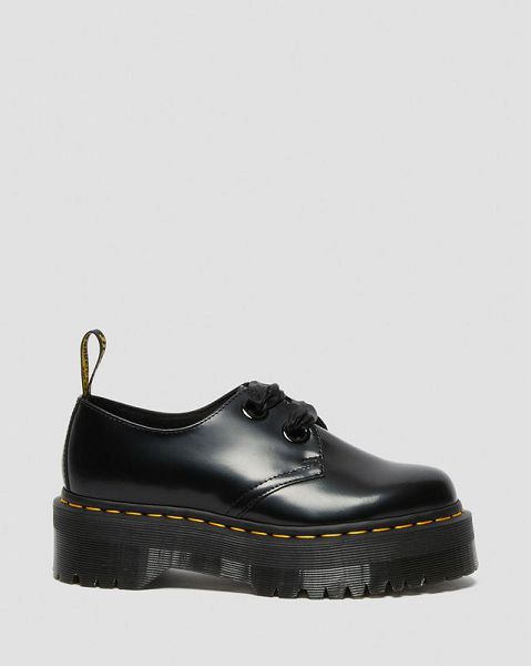 Dr Martens Holly Leather Women Platform Shoes Black | USA-380961