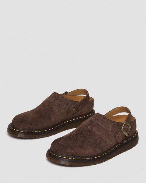 Dr Martens Isham Desert Oasis Suede Men Mules Dark Brown | USA-806329