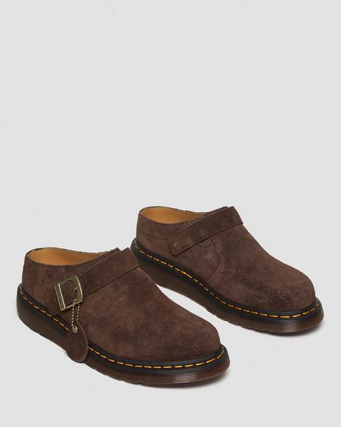 Dr Martens Isham Desert Oasis Suede Men Mules Dark Brown | USA-806329