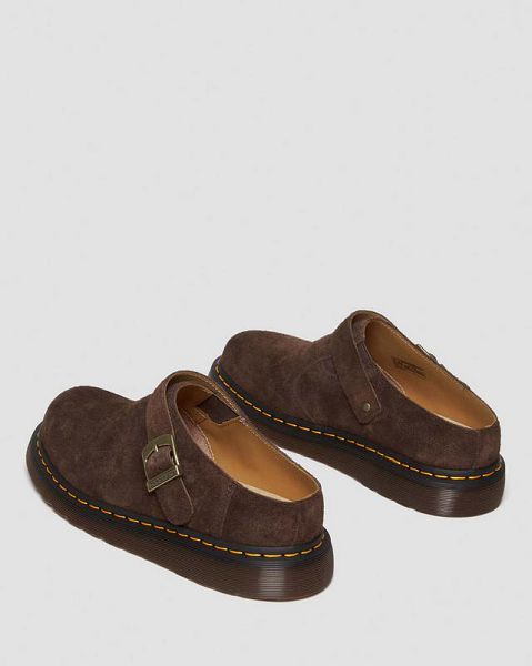 Dr Martens Isham Desert Oasis Suede Men Mules Dark Brown | USA-806329