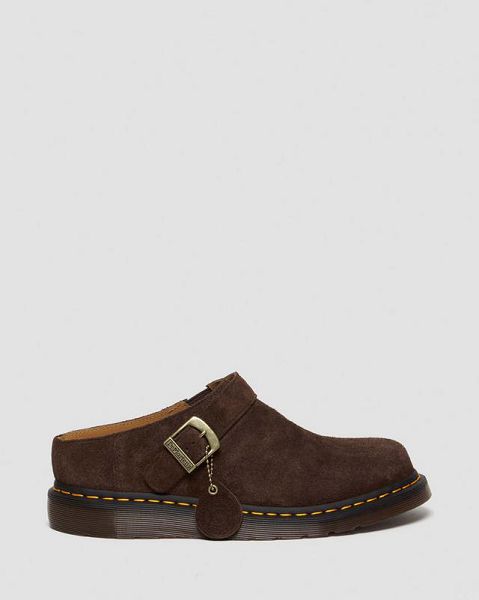 Dr Martens Isham Desert Oasis Suede Men Mules Dark Brown | USA-806329