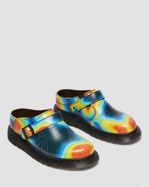 Dr Martens Isham Genix Nappa Reclaimed Thermal Map Leather Slingback Men Mules Multicolor | USA-674829