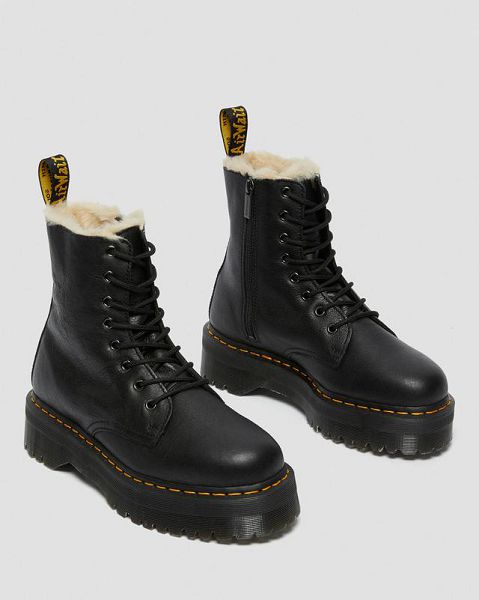 Dr Martens Jadon Leather Faux Fur Lined Women Platform Boots Black | USA-651809