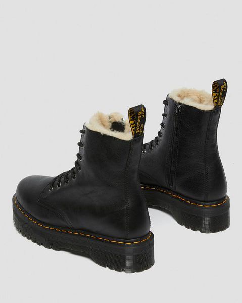 Dr Martens Jadon Leather Faux Fur Lined Women Platform Boots Black | USA-651809