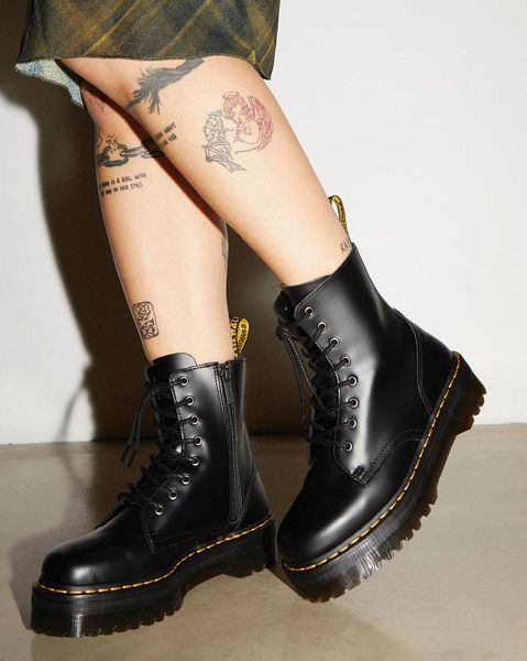 Dr Martens Jadon Smooth Leather Women Platform Boots Black | USA-369578