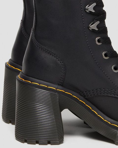 Dr Martens Jesy Sendal Leather Lace Up Flared Women Heeled Boots Black | USA-816703