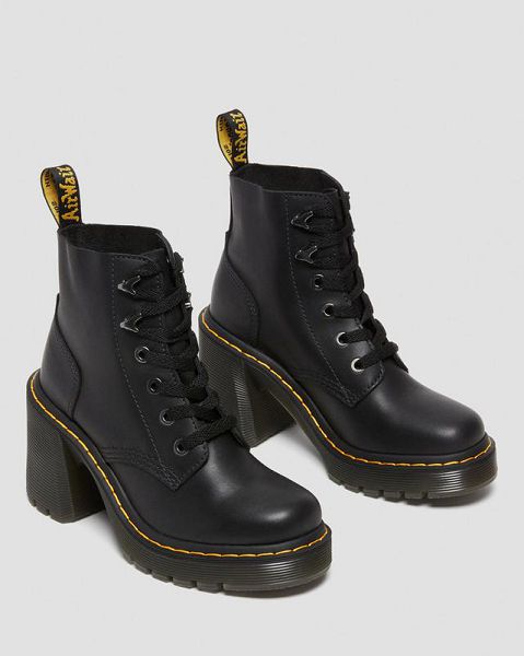 Dr Martens Jesy Sendal Leather Lace Up Flared Women Heeled Boots Black | USA-816703