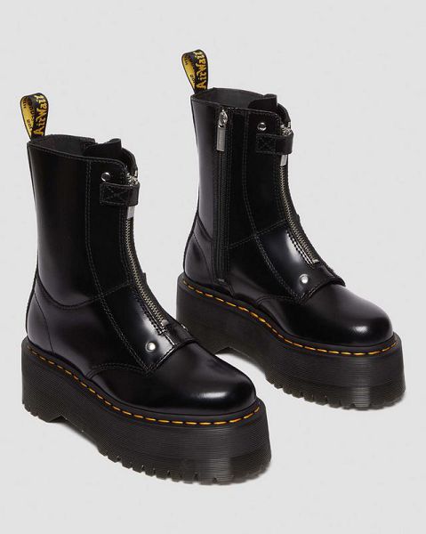 Dr Martens Jetta Hi Max Leather Women Platform Boots Black | USA-761385