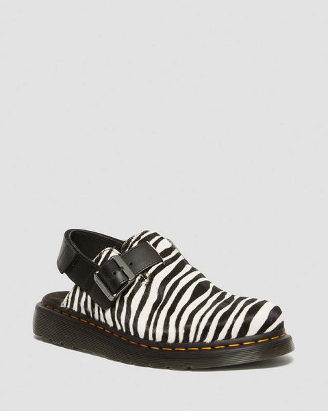 Dr Martens Jorge II Hair-on Animal Print Slingback Men Mules Black / White | USA-513602