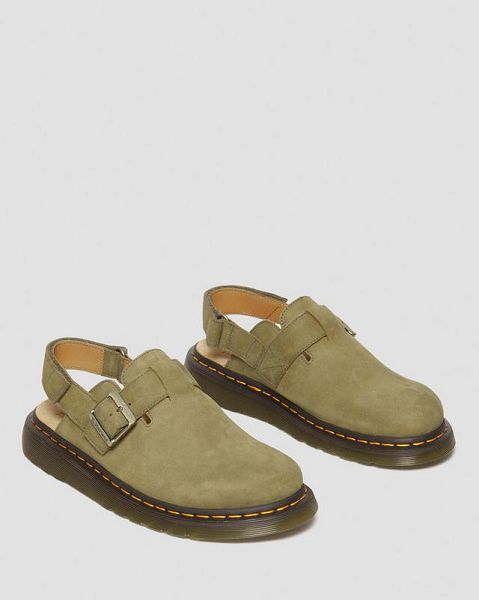 Dr Martens Jorge II Tumbled Nubuck Leather Slingback Men Mules Olive | USA-756103