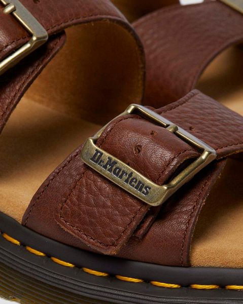 Dr Martens Josef Ambassador Leather Buckle Men Slide Sandals Brown | USA-453971