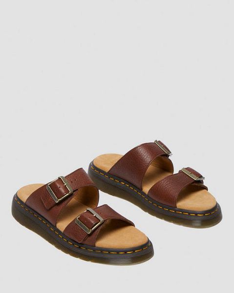 Dr Martens Josef Ambassador Leather Buckle Men Slide Sandals Brown | USA-453971