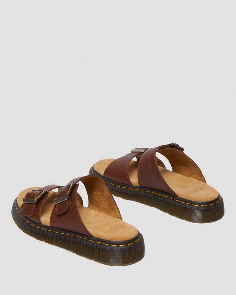 Dr Martens Josef Ambassador Leather Buckle Men Slide Sandals Brown | USA-453971