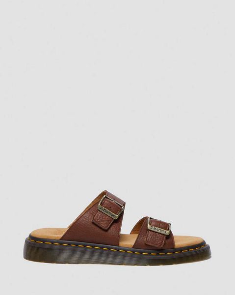 Dr Martens Josef Ambassador Leather Buckle Men Slide Sandals Brown | USA-453971