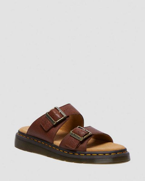 Dr Martens Josef Ambassador Leather Buckle Men Slide Sandals Brown | USA-453971